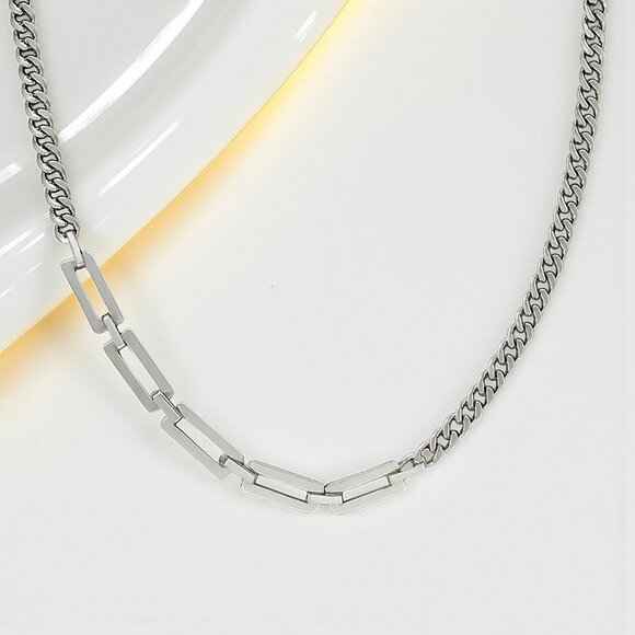 🆕️Minimalist Cuban Chain Necklace 18K White Gold Plated Stainless Steel Modern - Picture 13 of 13